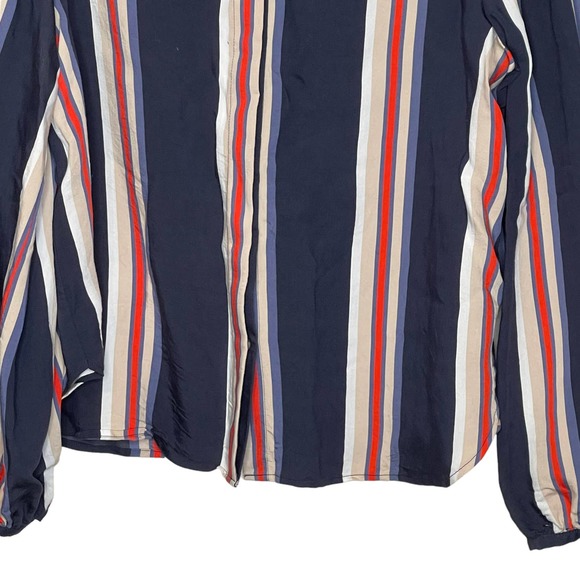 Daniel Cremieux Button Up Blouse Size Medium Navy White Red Tan Striped Womens - Picture 4 of 5